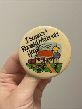 Vintage Ronald McDonald House Support Button Pin cream cute 1990s 1980s